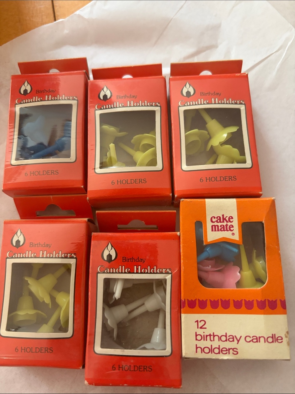 Assorted Birthday Candle Holders - Yellow, White, Blue, Pink